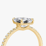 Emerald Cut - Pave Band - Classic Engagement Ring- 14 K Gold